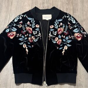 Lucy Paris Black Velvet Bomber with Floral Embroidery